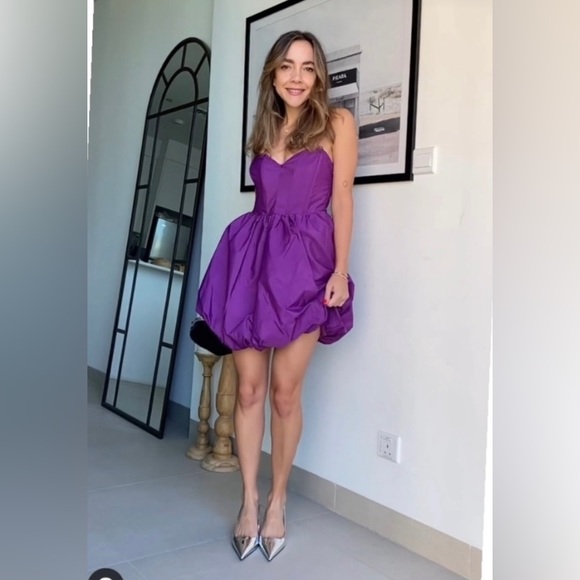 NWT ZARA WOMAN VOLUMINOUS MINI DRESS PURPLE - Picture 10 of 17